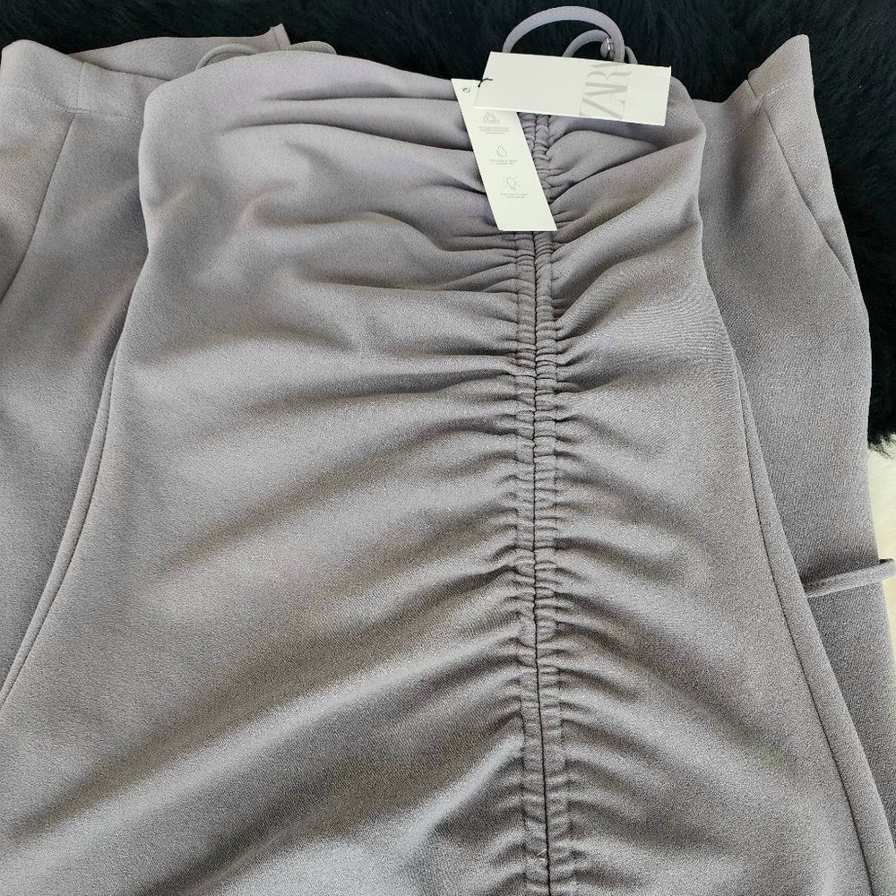 NWT ZARA Grey Spaghetti Strap Asymmetric Bodycon Dress
